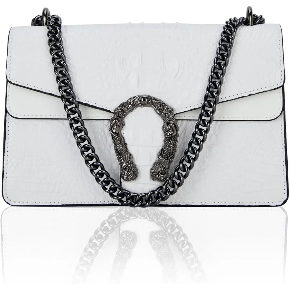 ⚡ Women's Crocodile White Snake Leather Print Casual Satchel Crossbody Handbag